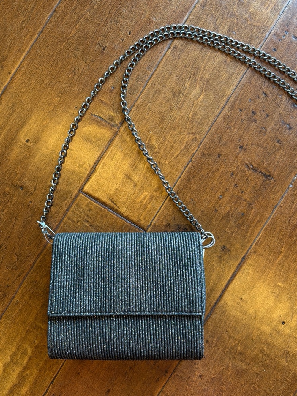 a new day Metallic Black Ribbed Chain Crossbody